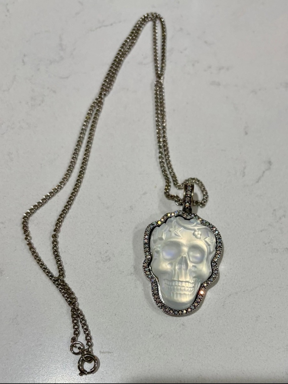 Kirk’s Folly Glass Dream Skull Crystal Pendant Necklace Celestial Moon Stars - Picture 12 of 13